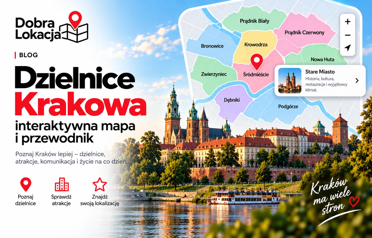 Widok z lotu ptaka na Kraków – Wawel i Stare Miasto