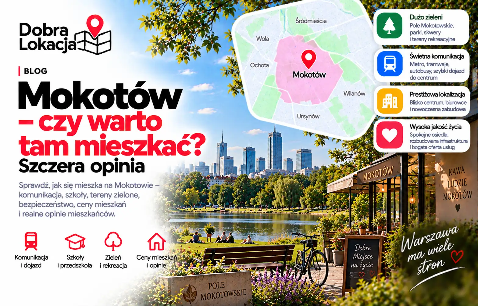 Panorama of Mokotów district in Warsaw with green areas