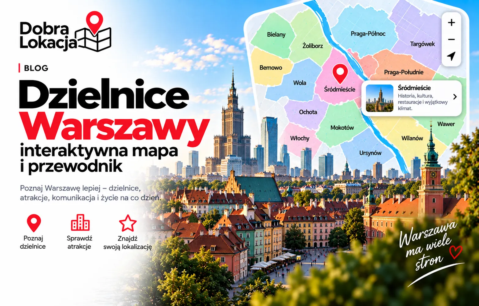 Widok z lotu ptaka na dzielnice Warszawy