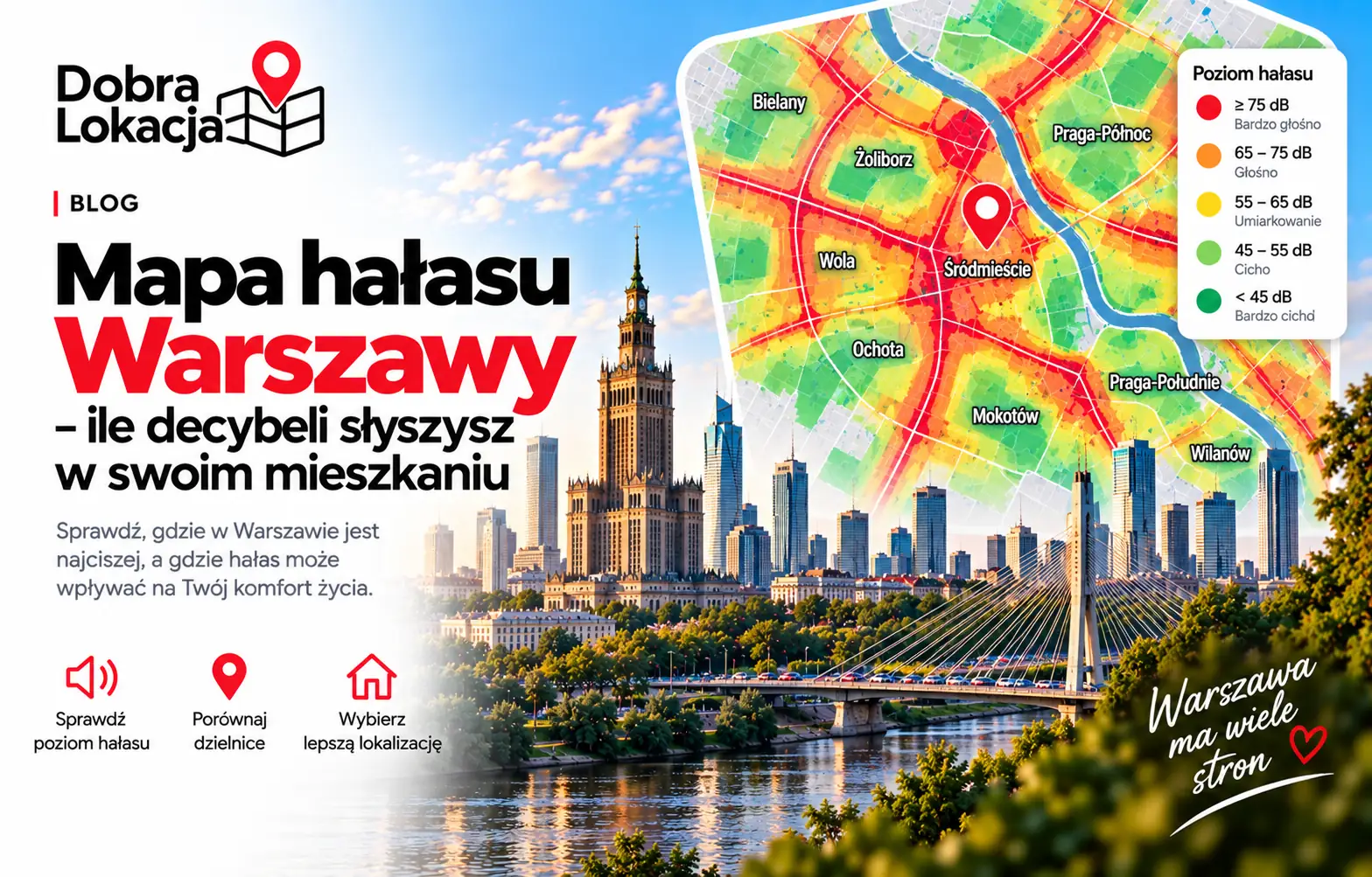 Mapa hałasu Warszawy – Lnight, drogi, kolej, lotnisko
